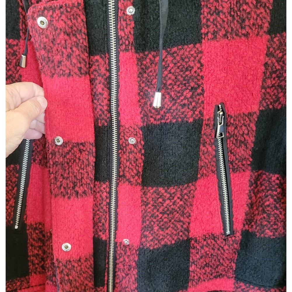 APT.9 Coat Size XL Red Black Plaid Winter Heavy Hooded Faux Fur Trim Mid‎ Length - Picture 9 of 13